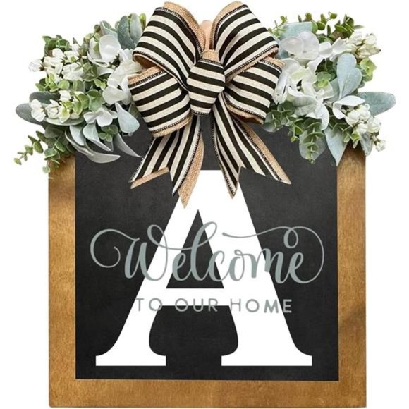 16'' Personalized Last Name Welcome Sign, Door Wreaths for Front Door, (A) - Picture 1 of 4